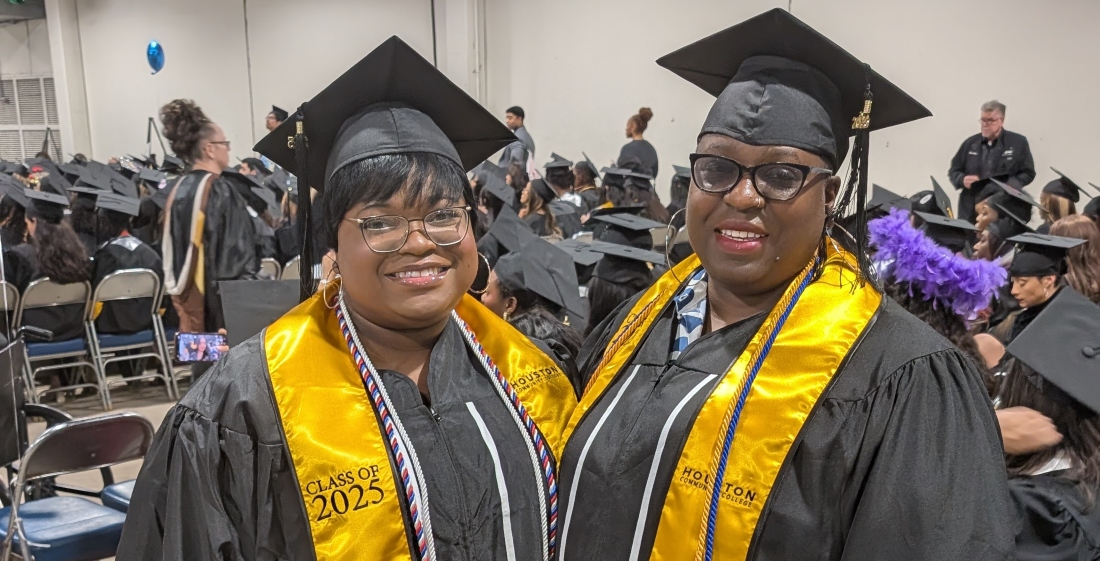 Pictured from left to right: Alejandria Negret, 23, and her mother DeShanna, 48, graduated together from Houston City College on Dec. 10, 2025.